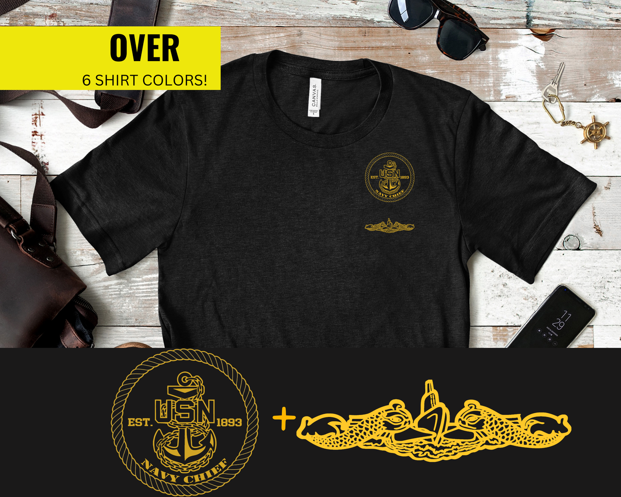 Navy Chief Submarine Warfare T-Shirt - Gold Collection
