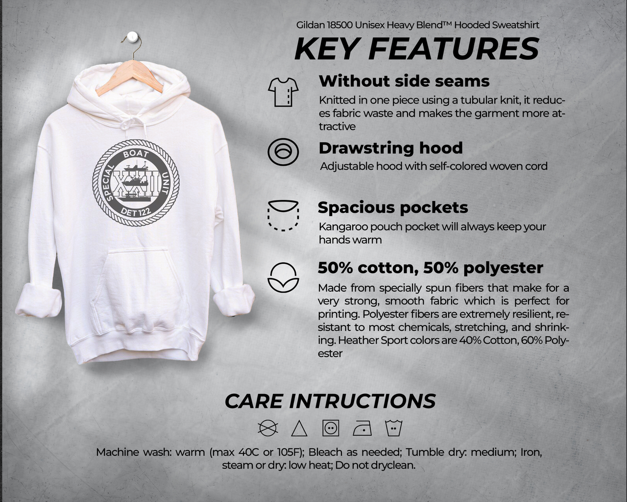 Special Boat Unit 22 DET 122 Hoodie - Black & White Collection