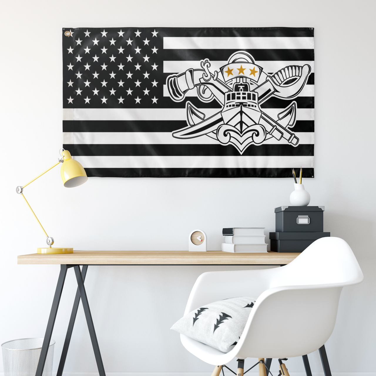 Flag: USA with SWCC Pin (BW/BW)